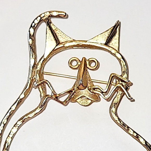 ABSTRACT KITTY CAT PIN BROOCH - HUGE 3 1/2" STATEMENT PIN - Picture 2 of 4